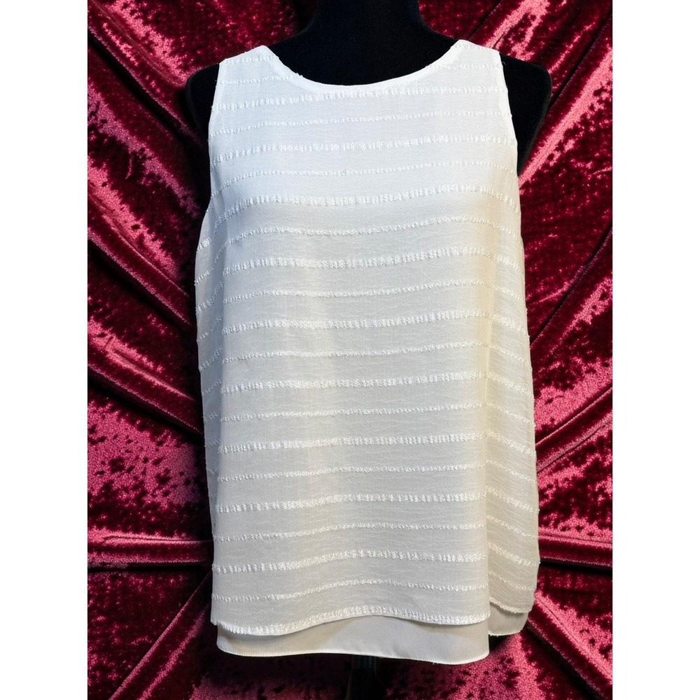 Vince Camuto White Textured Stripe Layered Sleeveless Blouse Small 9127135